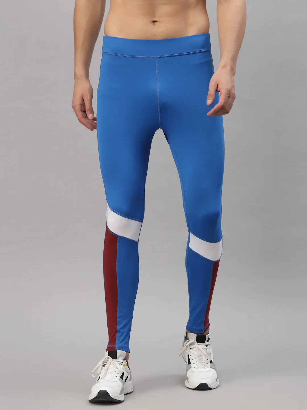 JUMP USA Men Royal Blue-White Rapid Dry-Fit Solid Training Tights