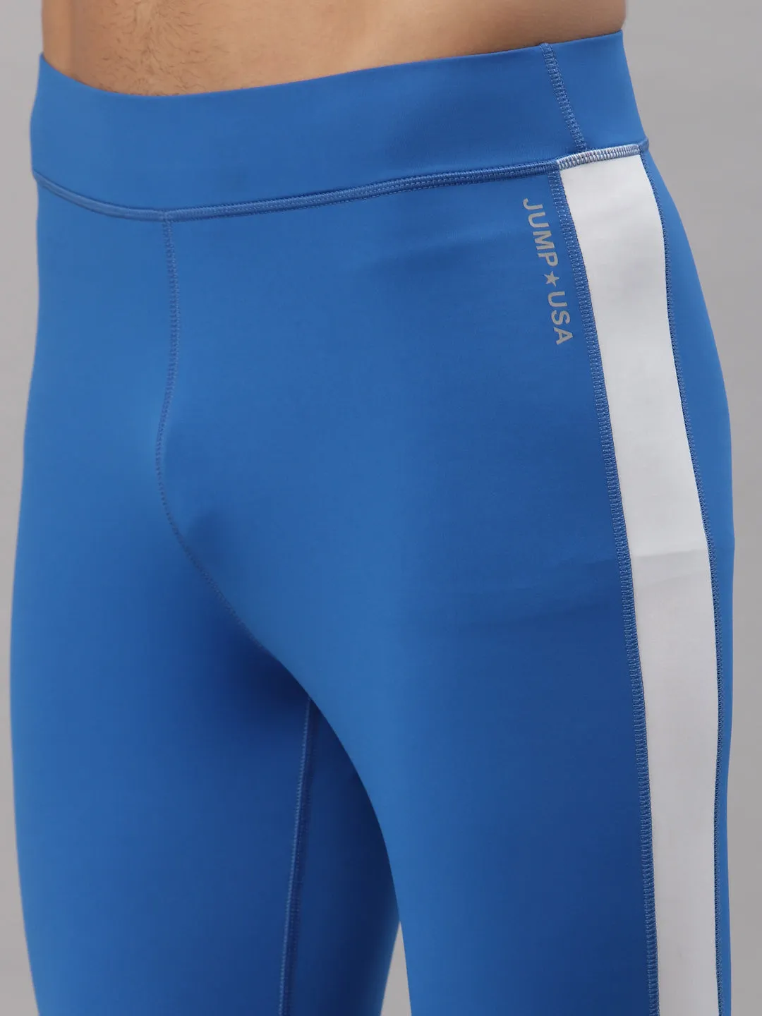 JUMP USA Men Royal Blue-White Rapid Dry-Fit Solid Training Tights