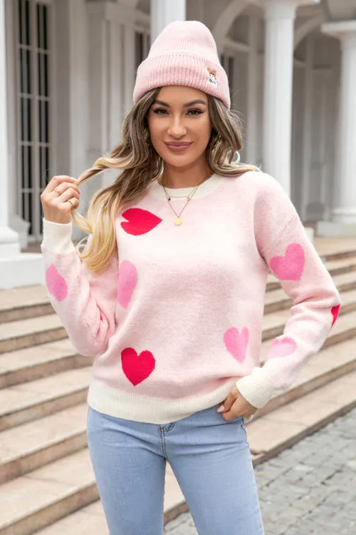 Just Believe Heart Long Sleeve Knit Sweater - 2 Colors