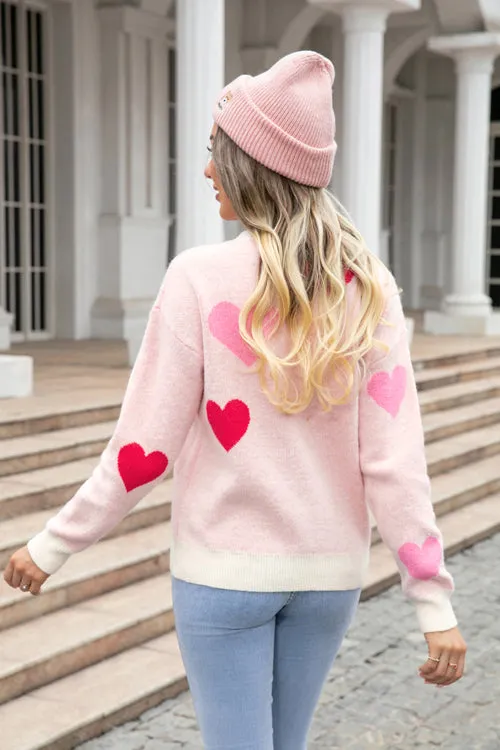 Just Believe Heart Long Sleeve Knit Sweater - 2 Colors