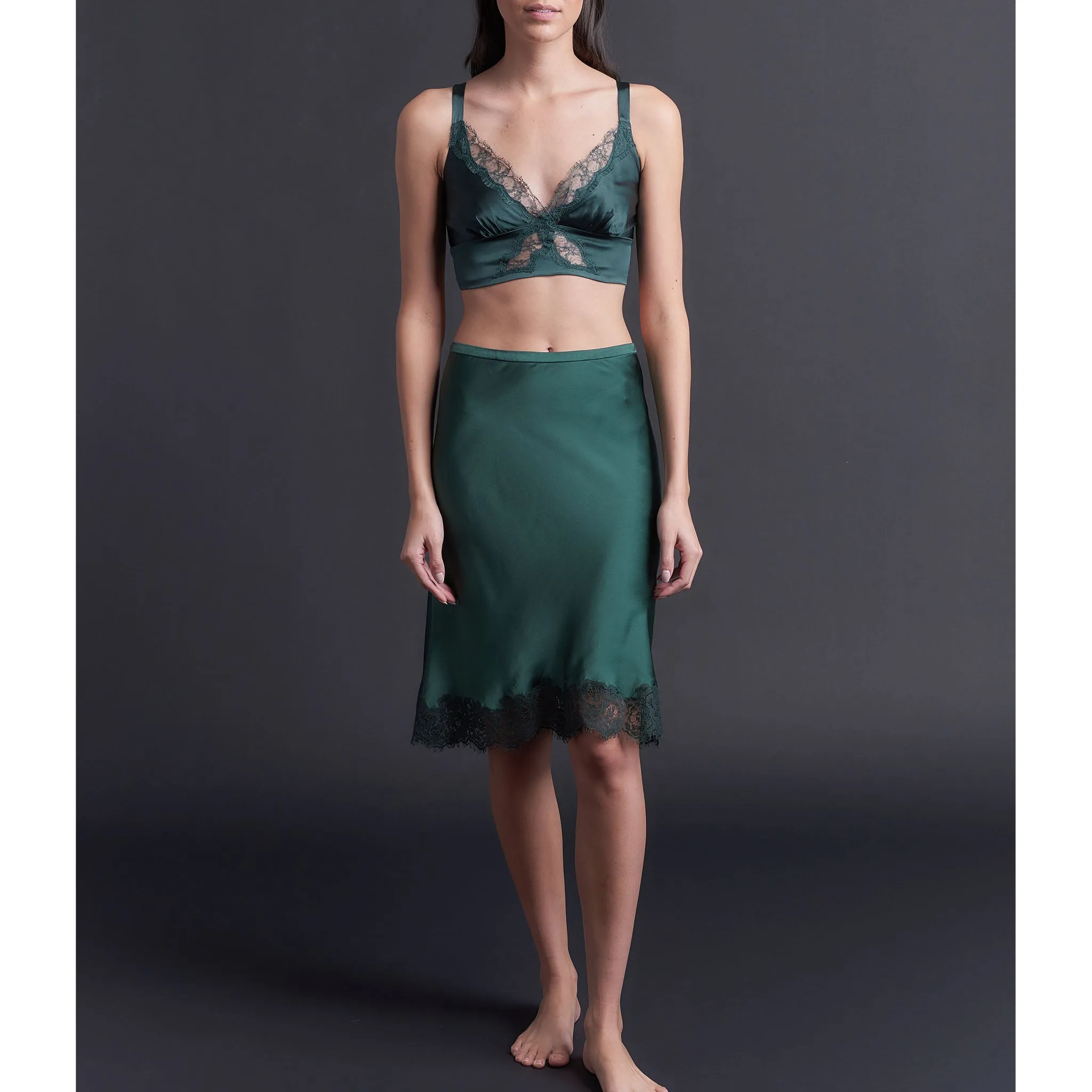 Kali Half Slip in Forest Silk Charmeuse