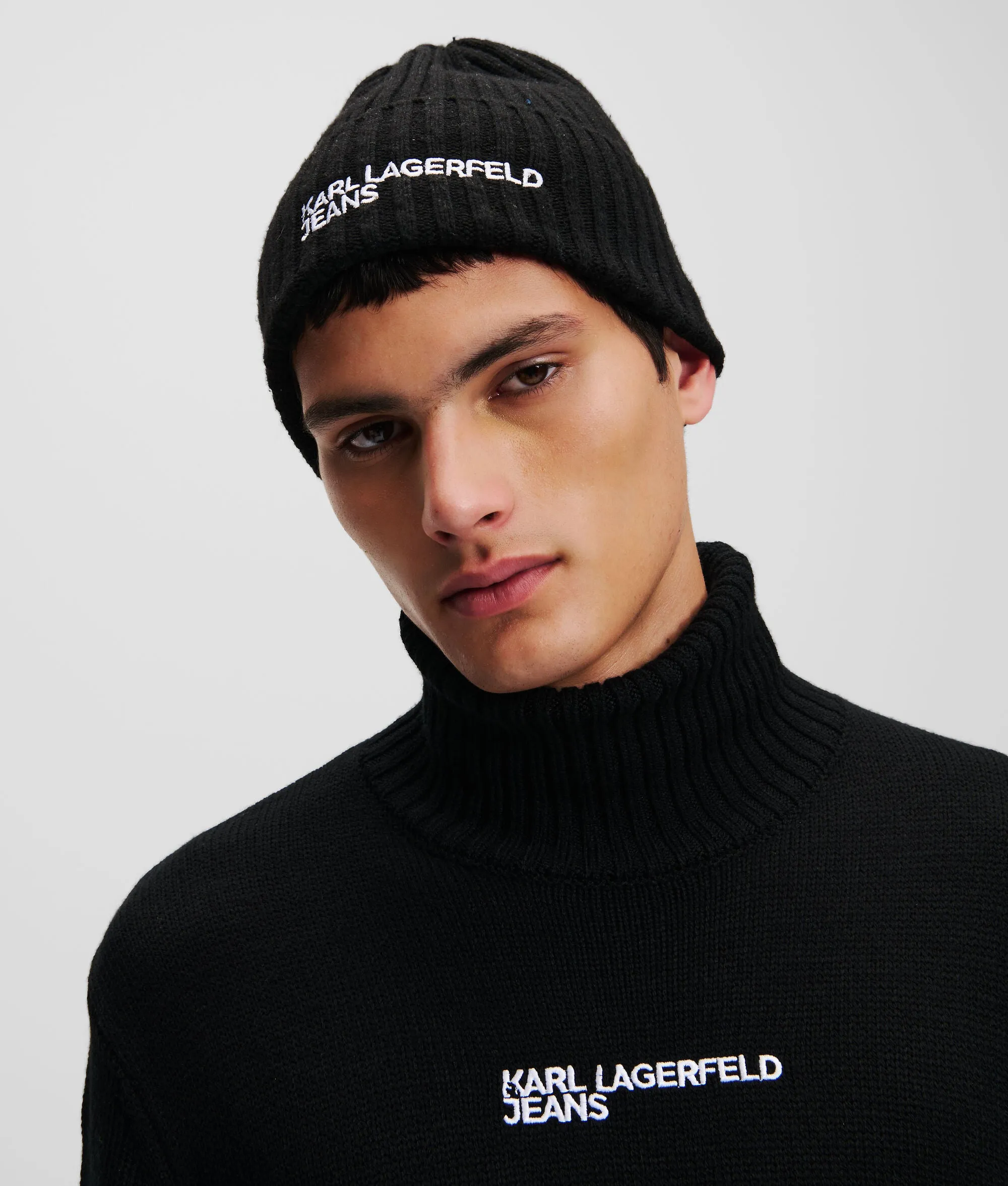 Karl Lagerfeld Logo Ribbed Men's Beanie | Black