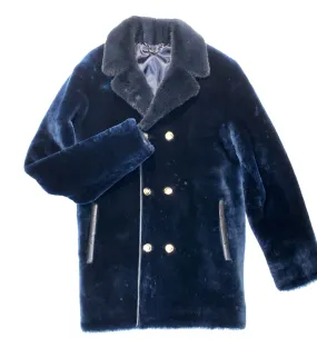 Kashani Navy Blue Mink Mouton Peacoat Shearling