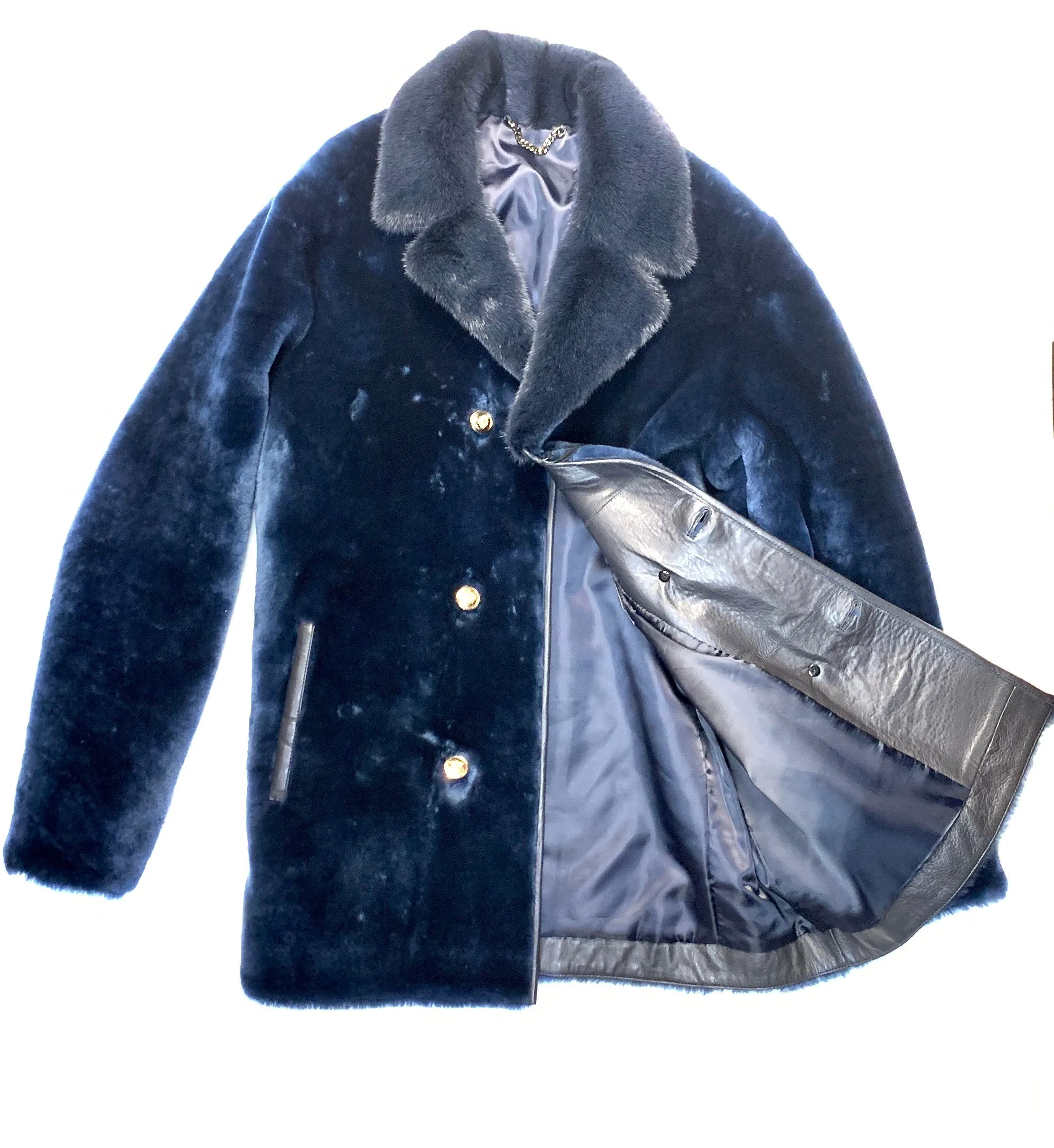 Kashani Navy Blue Mink Mouton Peacoat Shearling