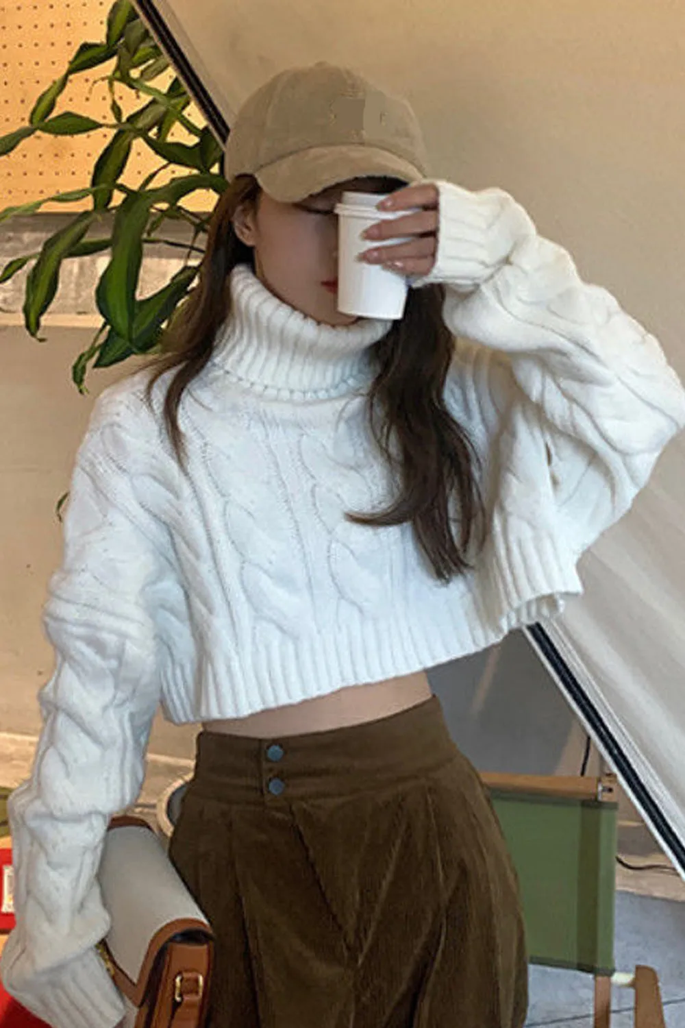 KittenAlarm - Solid Turtleneck Cropped Sweater