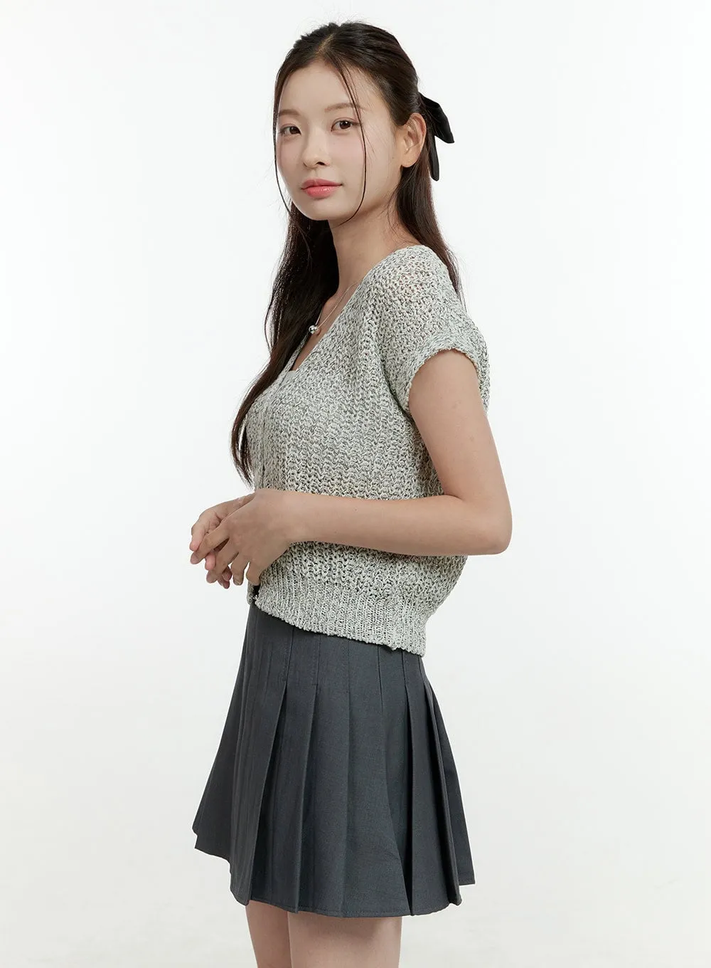 Knitted V-Neck Short Sleeve Cardigan OL430