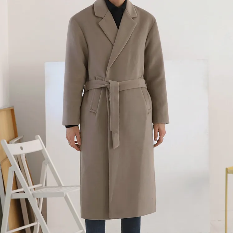 [Korean Style] Khaki Turn-down Collar Long Coats