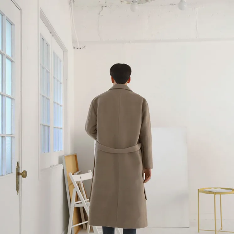 [Korean Style] Khaki Turn-down Collar Long Coats