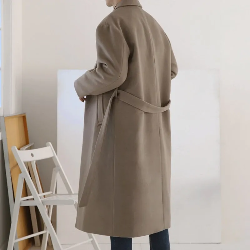 [Korean Style] Khaki Turn-down Collar Long Coats