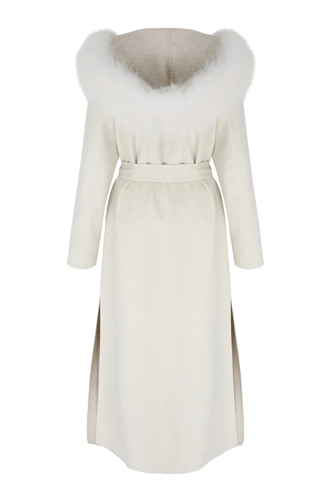 Lara Cashmere Coat With White Fox Fur Collar Hood