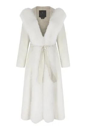 Lara Cashmere Coat With White Fox Fur Collar Hood