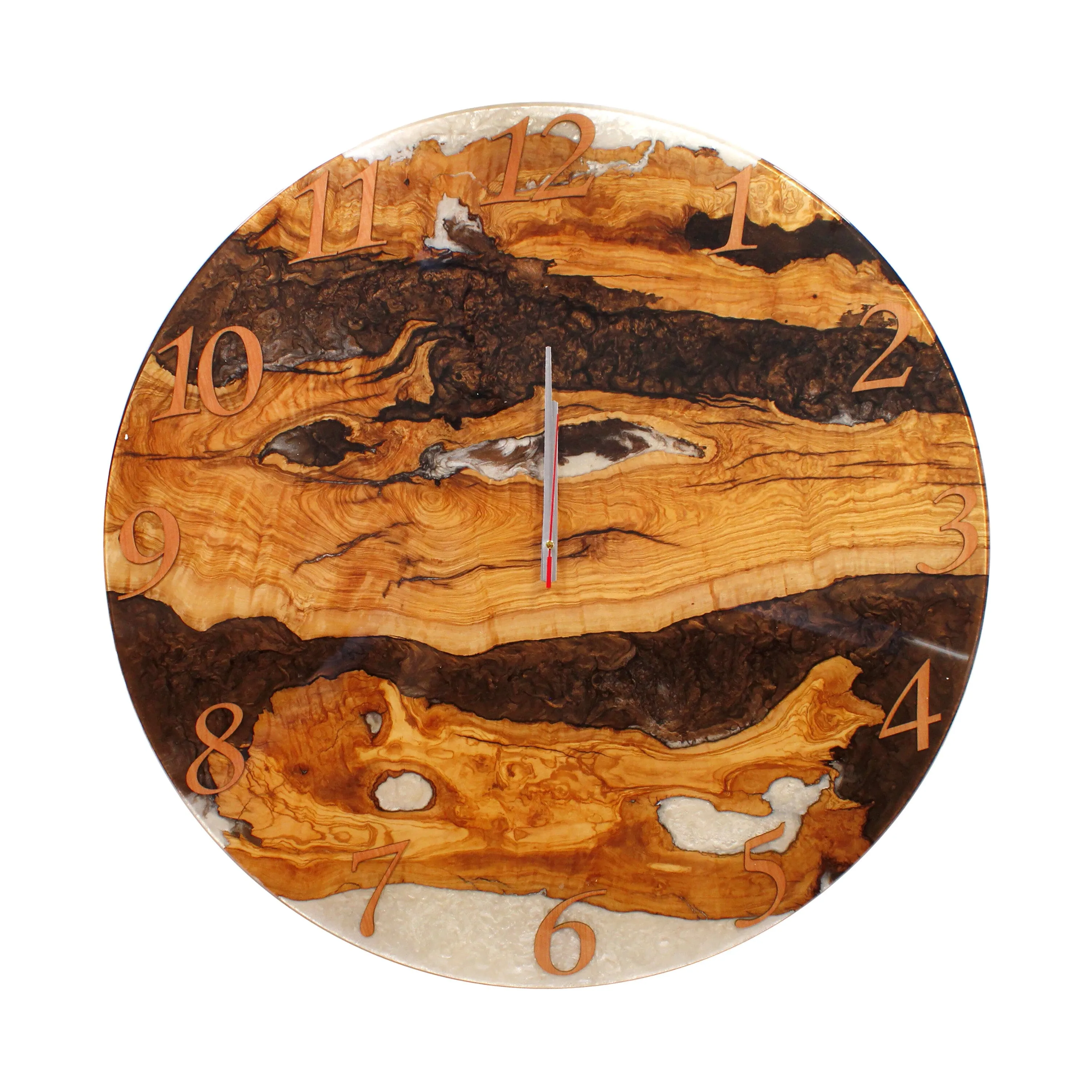 Large White Brown Resin Epoxy Wall Clock Live Edge Olive Wood 32 Inches