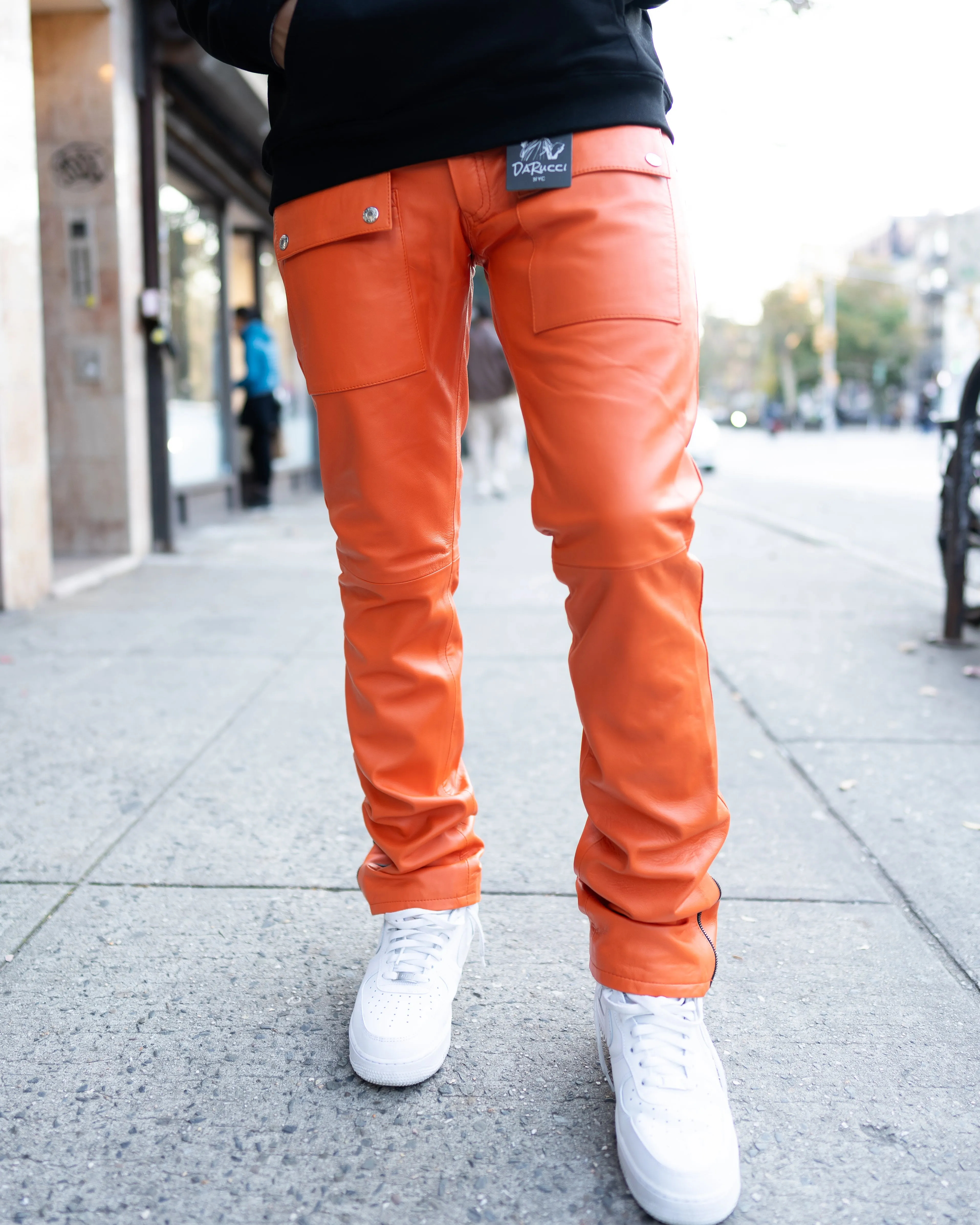 LEATHER PANTS- ORANGE STACKED