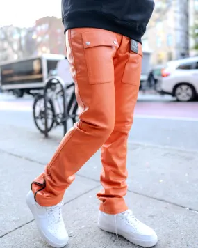 LEATHER PANTS- ORANGE STACKED