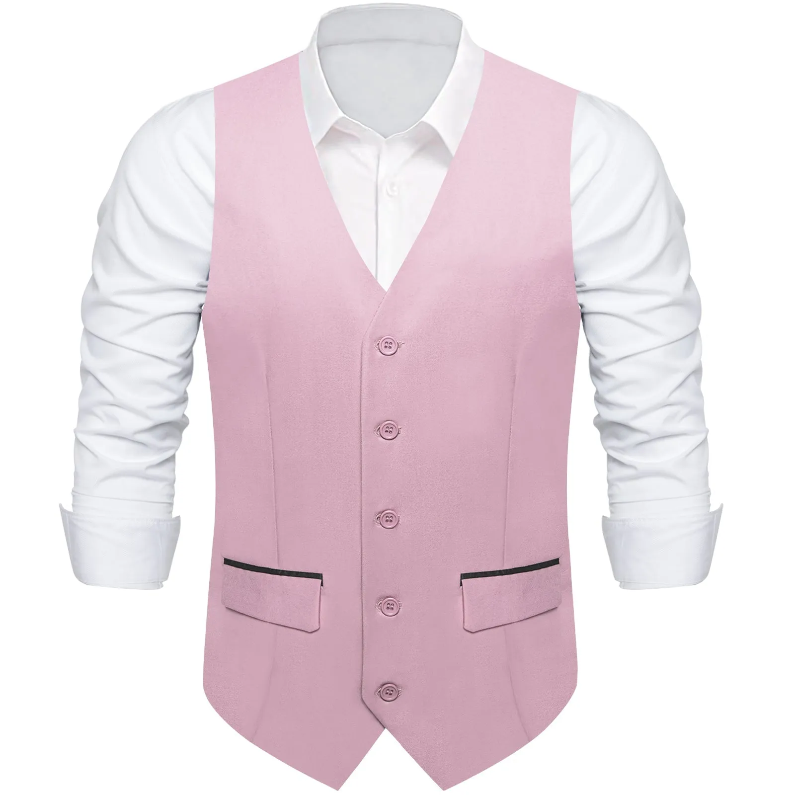 Light Pink  Solid Silk Men's Classic Vest with Two Pockets