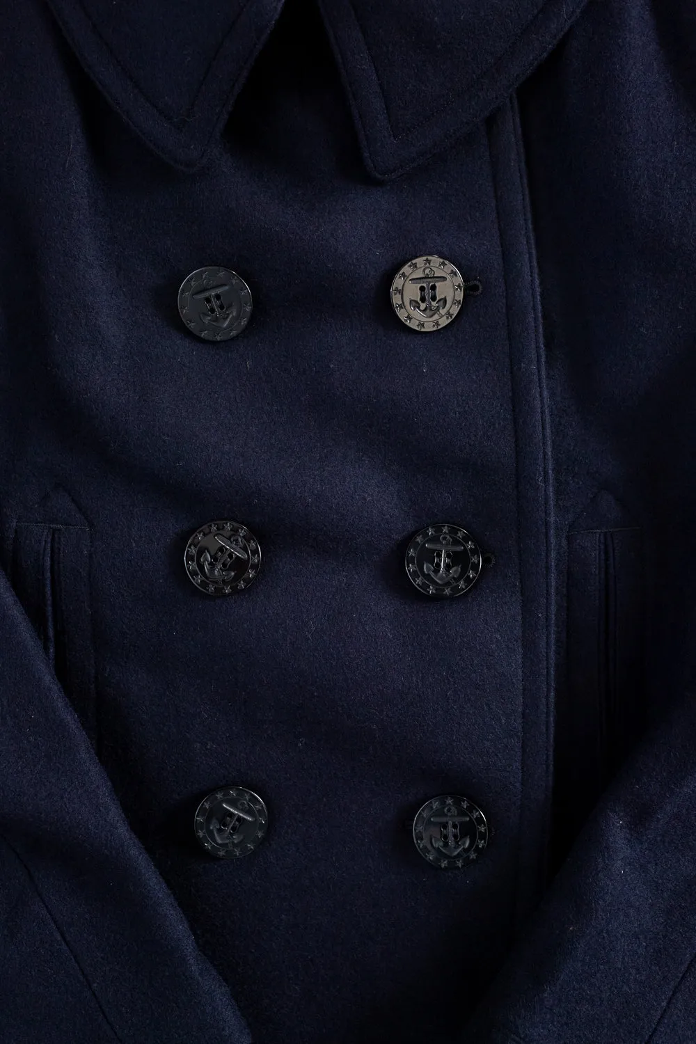 Lot 2205 - 1920's WW1 Style US Navy 13 Stars Melton Wool Pea Coat - Navy