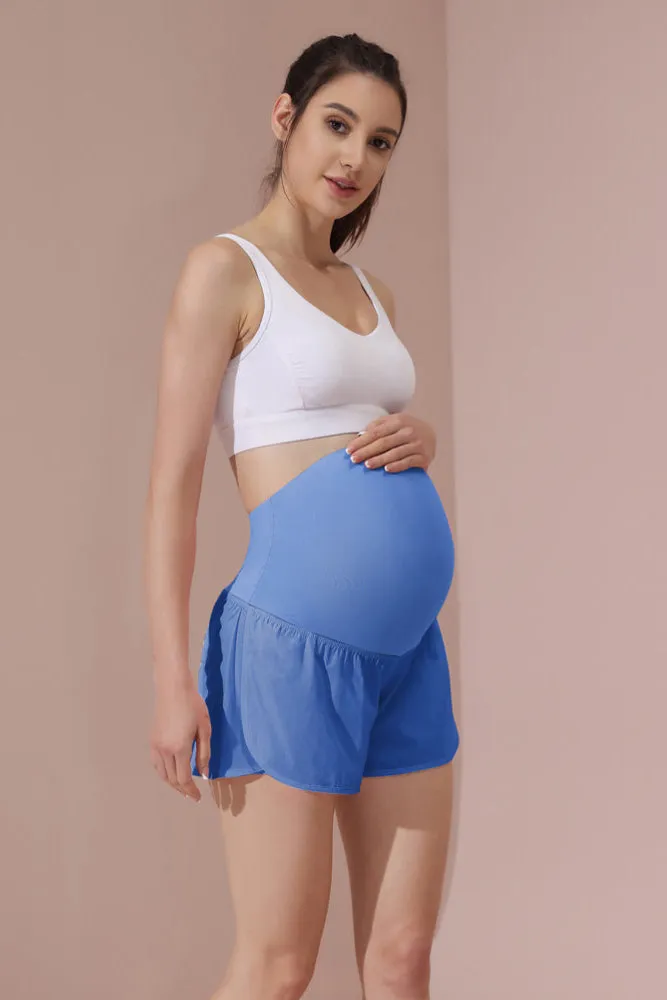 Maacie Azure Women Maternity Layered Fast Drying Yoga Shorts with Liner Inner Pocket