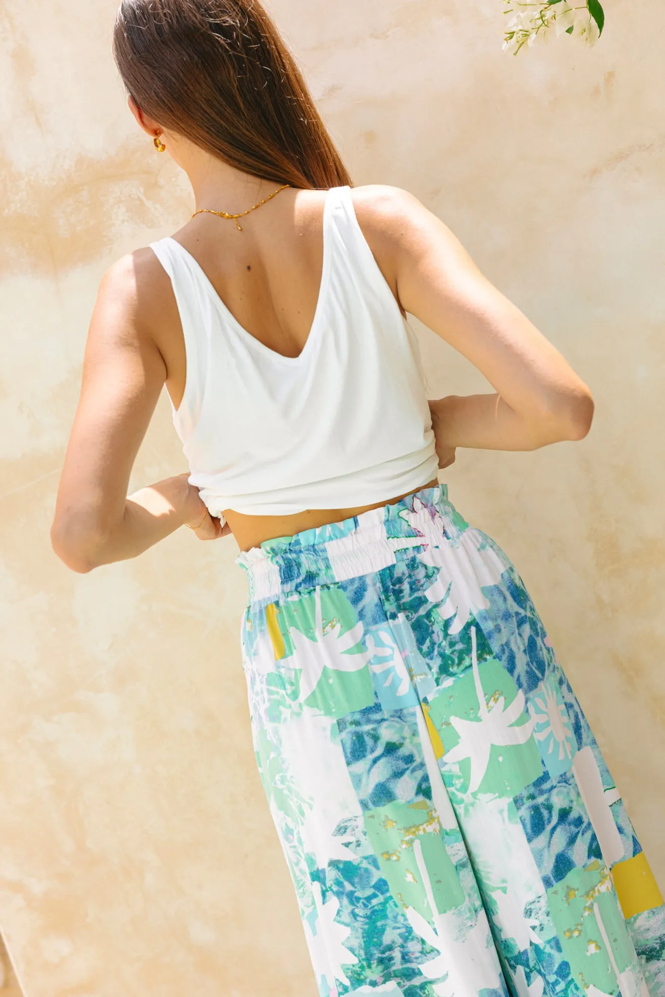 Maeve Aqua Blue Green Abstract Wide Leg Pants