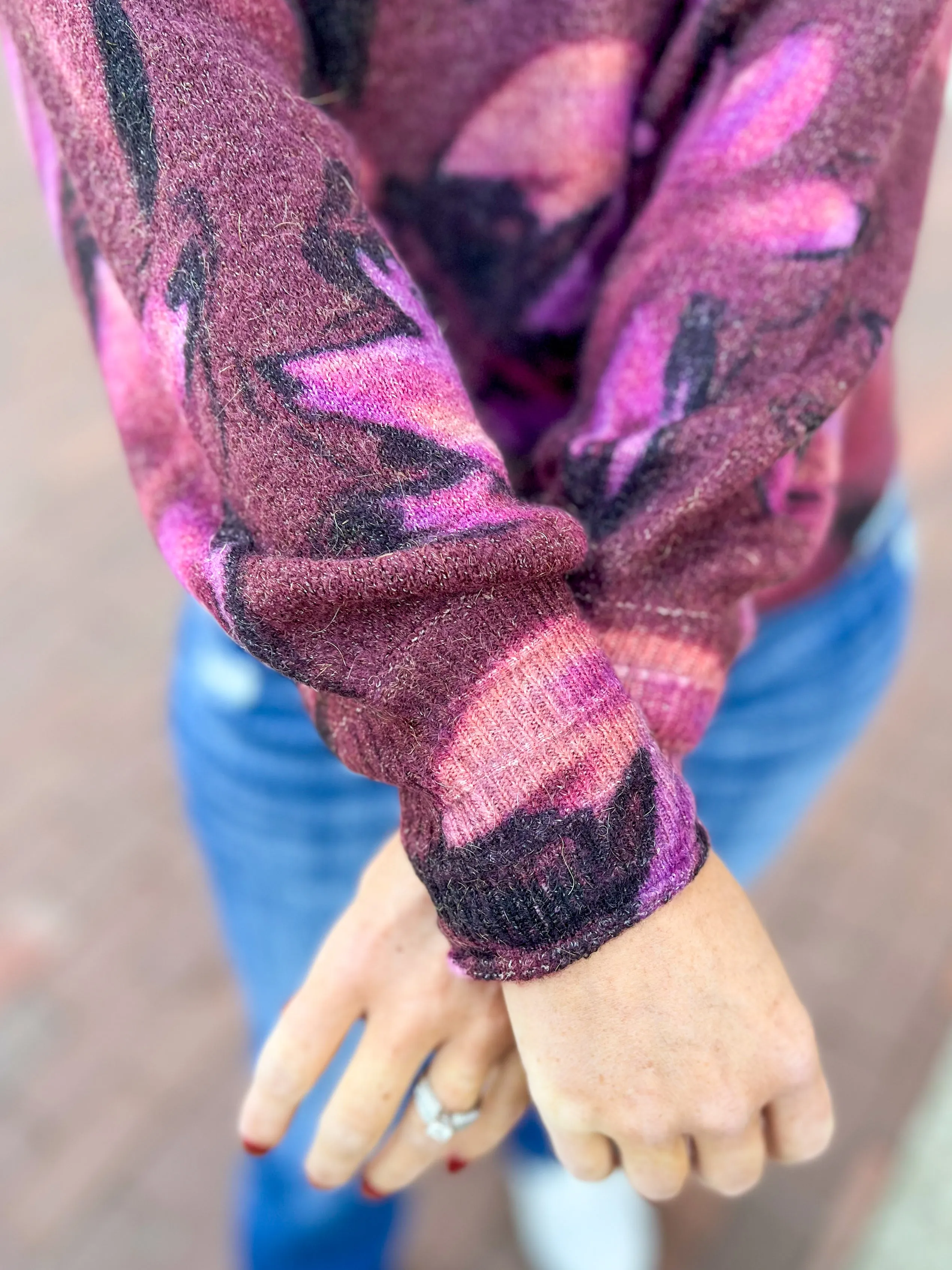 Maroon Abstract Floral Sweater