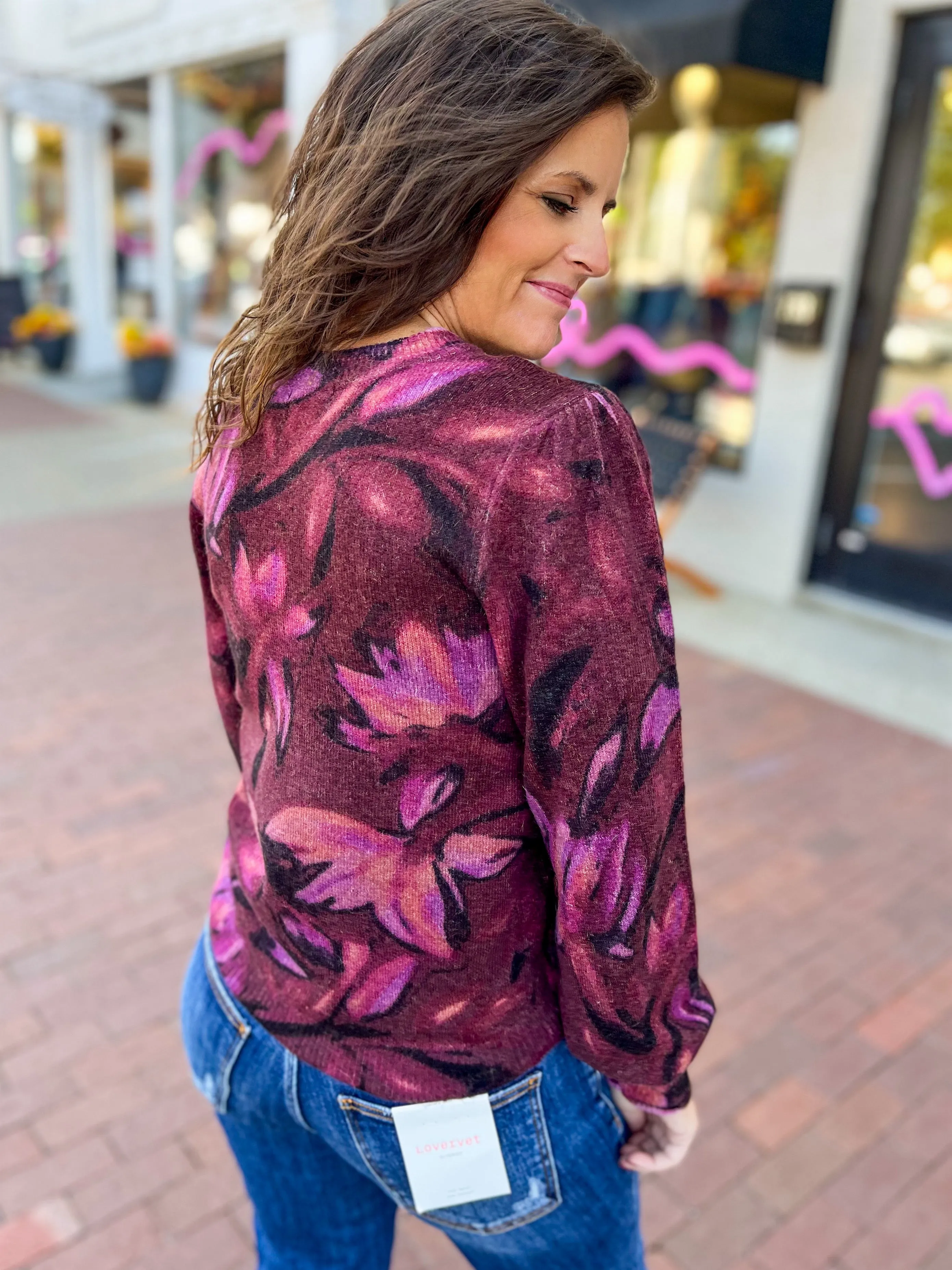 Maroon Abstract Floral Sweater