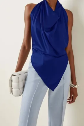 Materiel Blue Open Back Satin Top