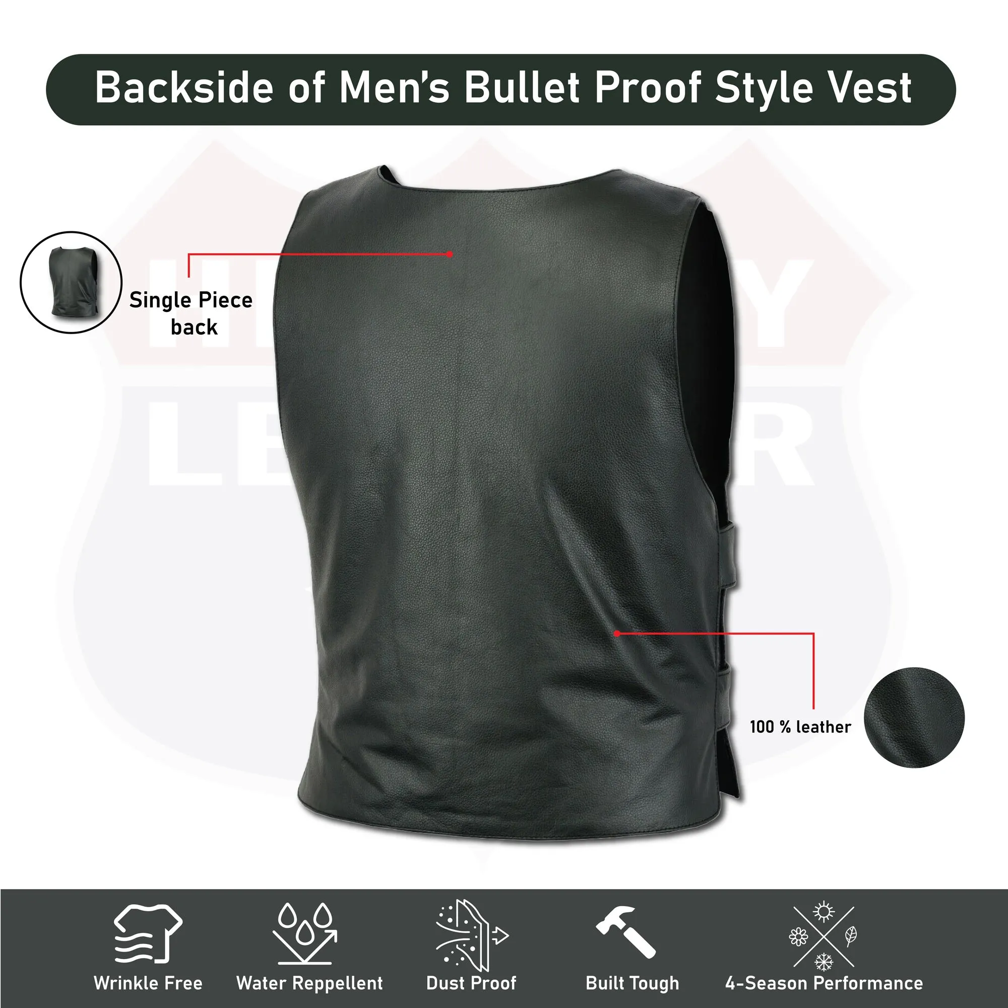 Men Bullet Proof style Leather Motorcycle Vest for bikers Club Tactical Vest