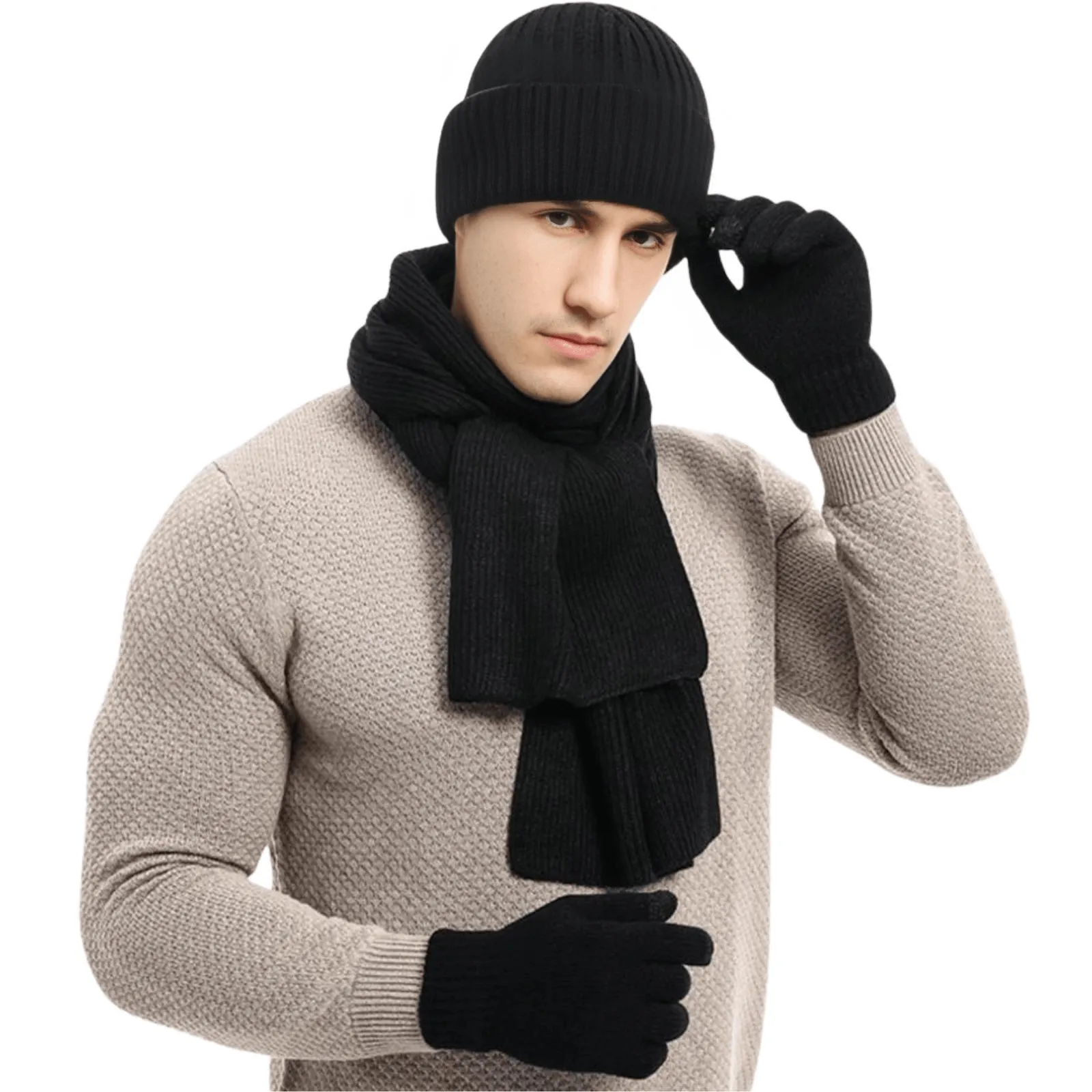 Men's Autumn Winter Keep Warm Set Men's Hat Gloves Scarf Set