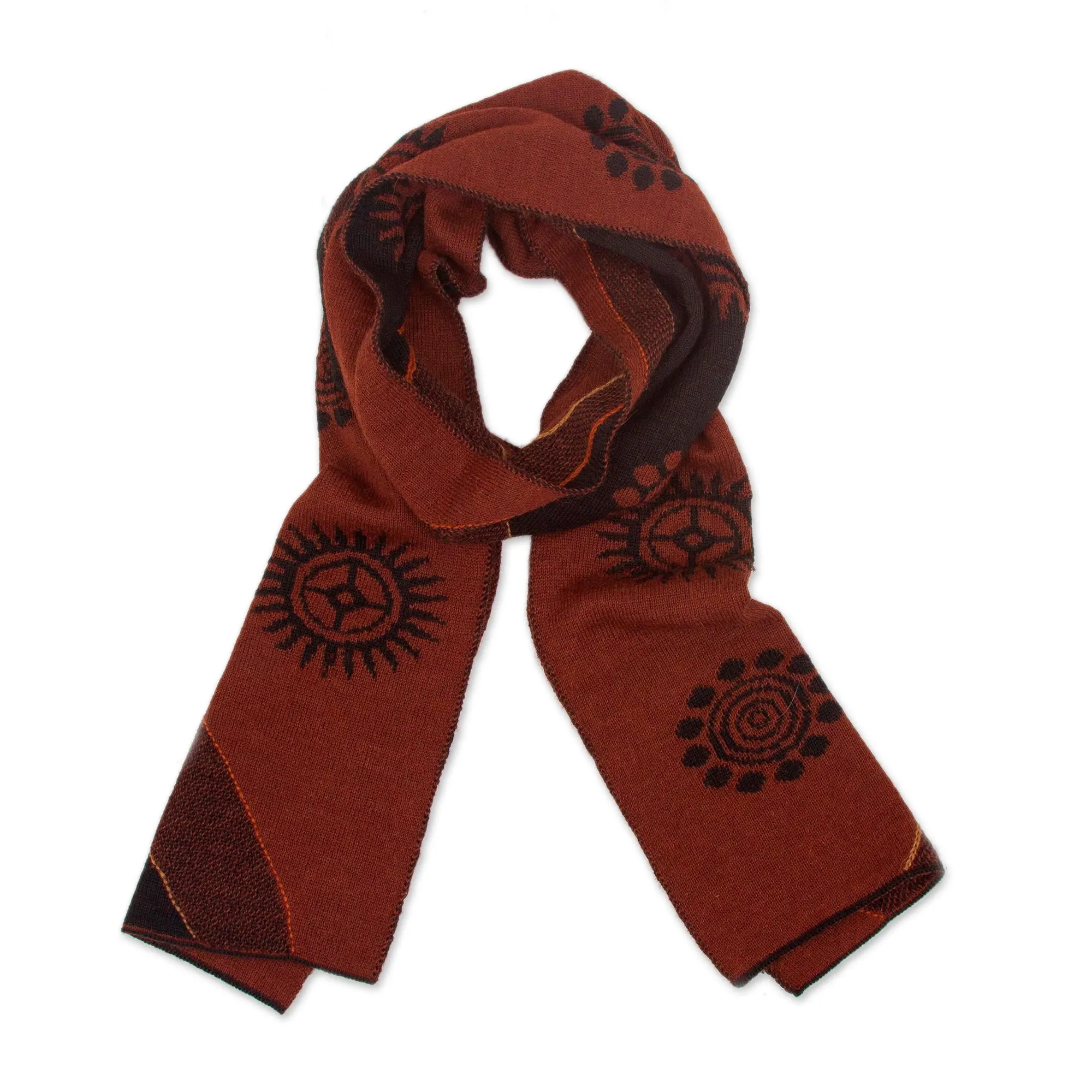 Men's Black and Mahogany Alpaca Blend Scarf from Peru - Mahogany and Black Cosmovision | NOVICA