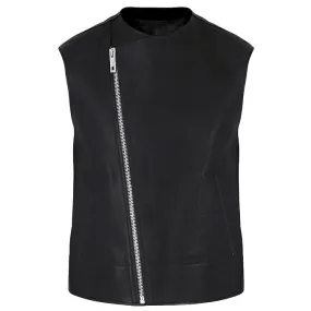 Men’s Black Leather Biker Vest Slim Fit