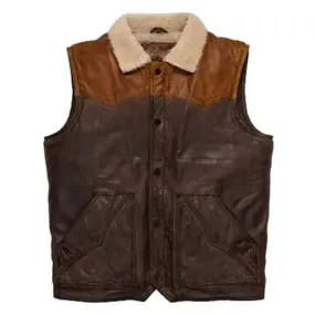 Men's Brown Shearling Fur Sheepskin Leather Vest