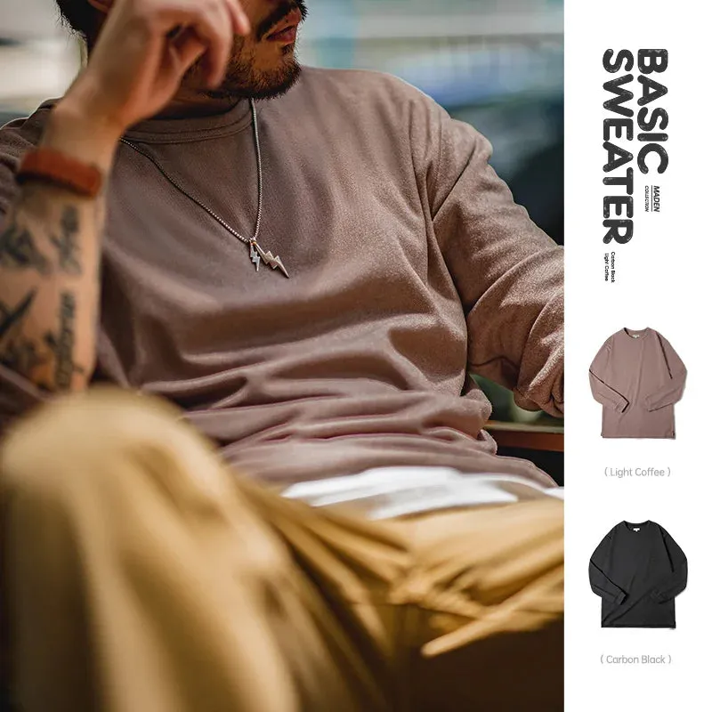 Men's Casual Heavyweight T-shirt with Warm Inner Long Sleeve Sweater Underlay