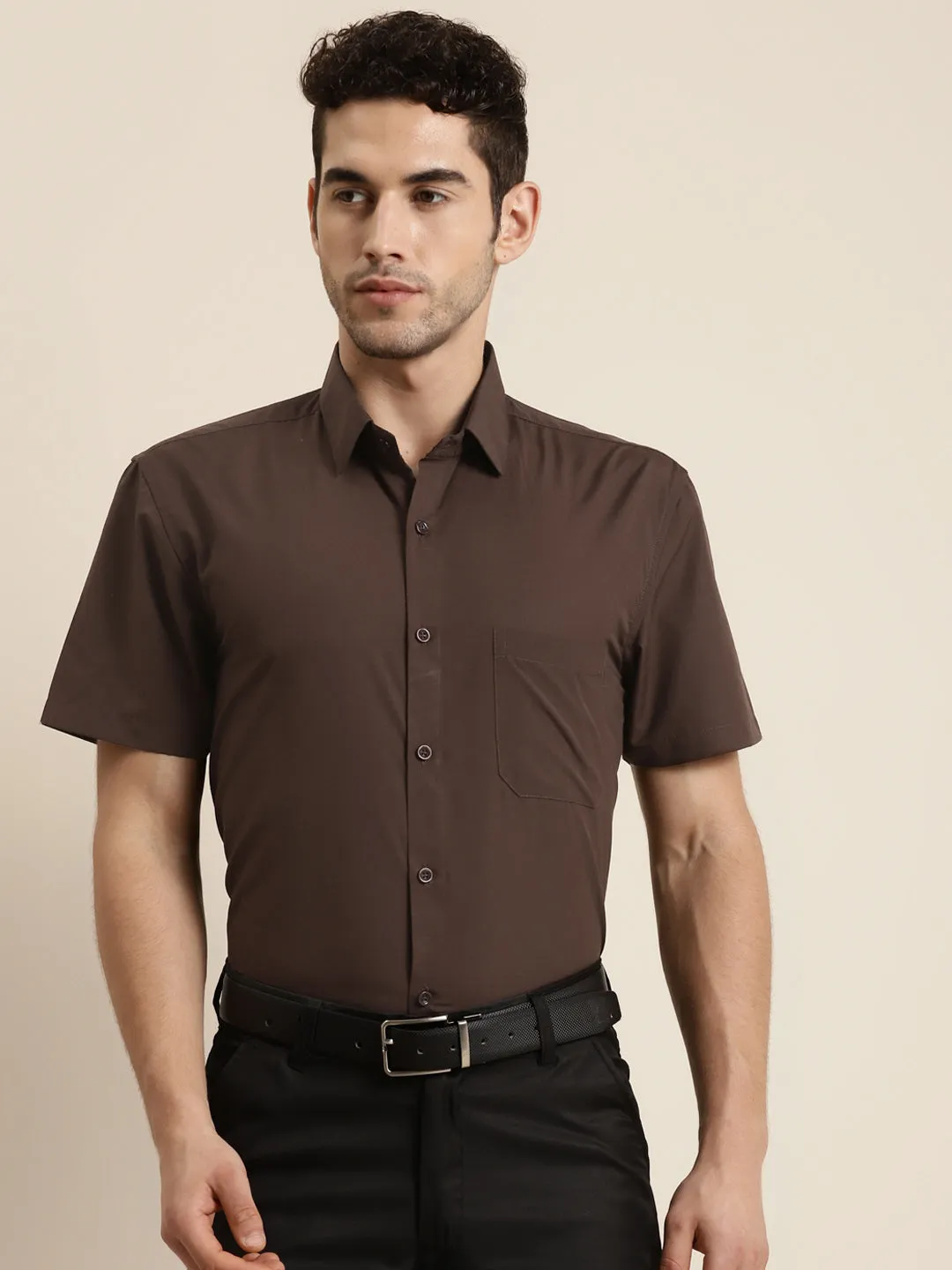 Men's Cotton Brown Half sleeves Casual Shirt