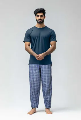 Men's Cotton Check Trouser (blue-white Plaid)