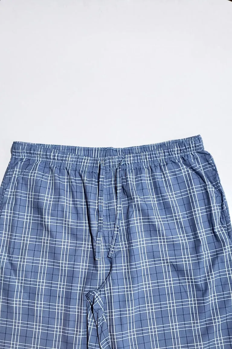 Men's Cotton Check Trouser (blue-white Plaid)