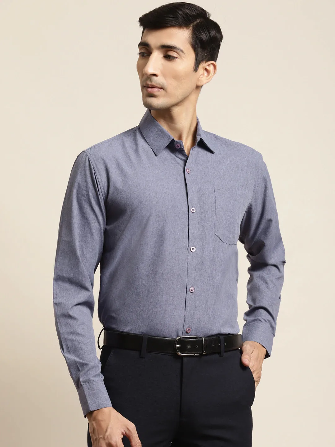 Men's Cotton Dark Blue Formal Classic Shirt - Sojanya