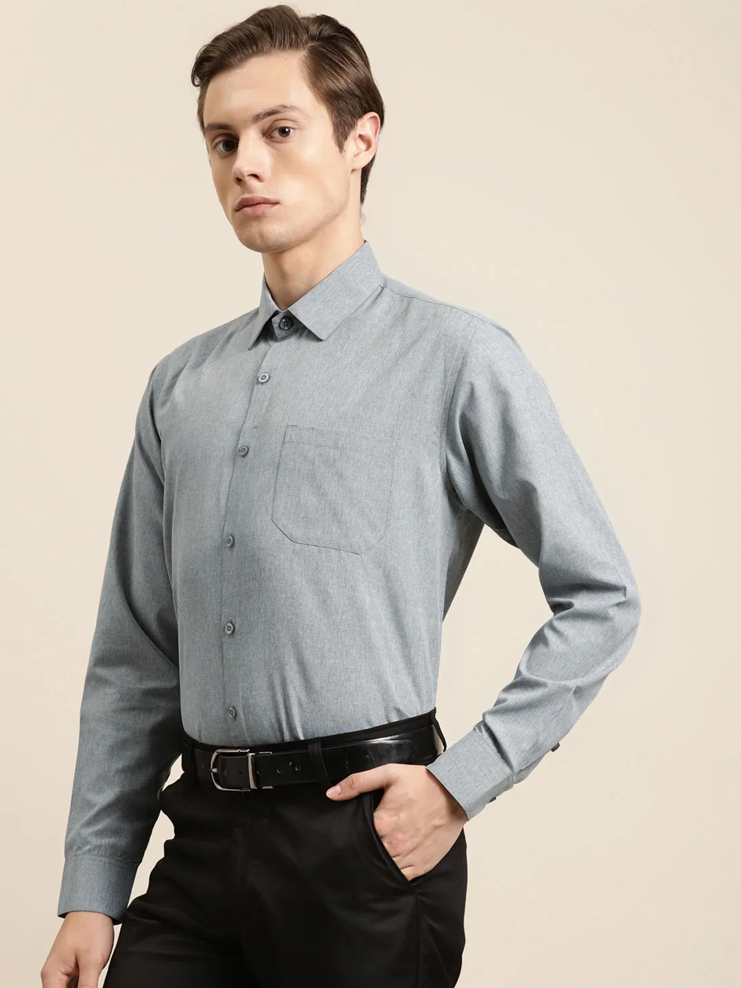 Men's Cotton Grey Formal Classic Shirt - Sojanya