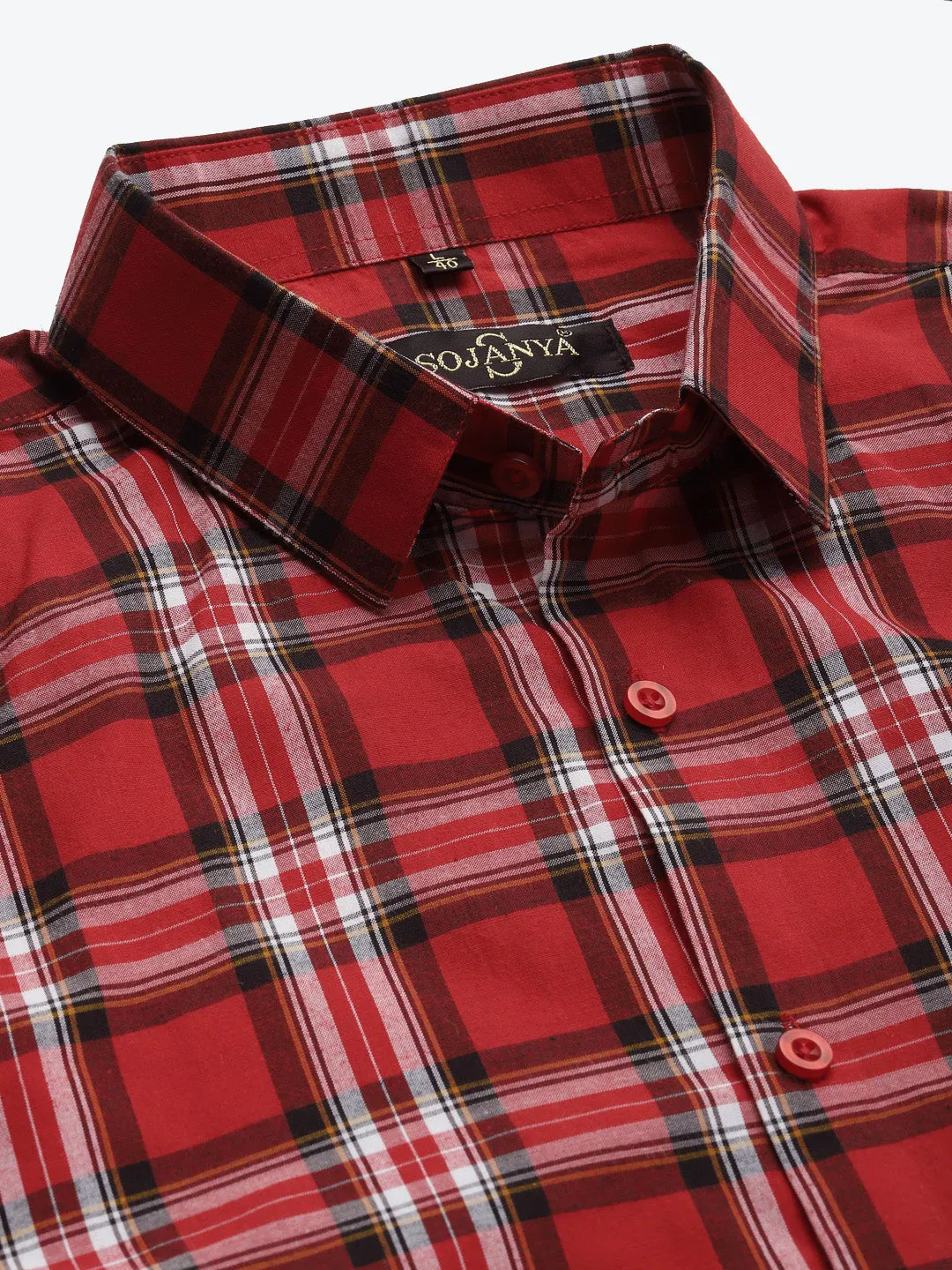 Men's Cotton Red & White & Casual Shirt