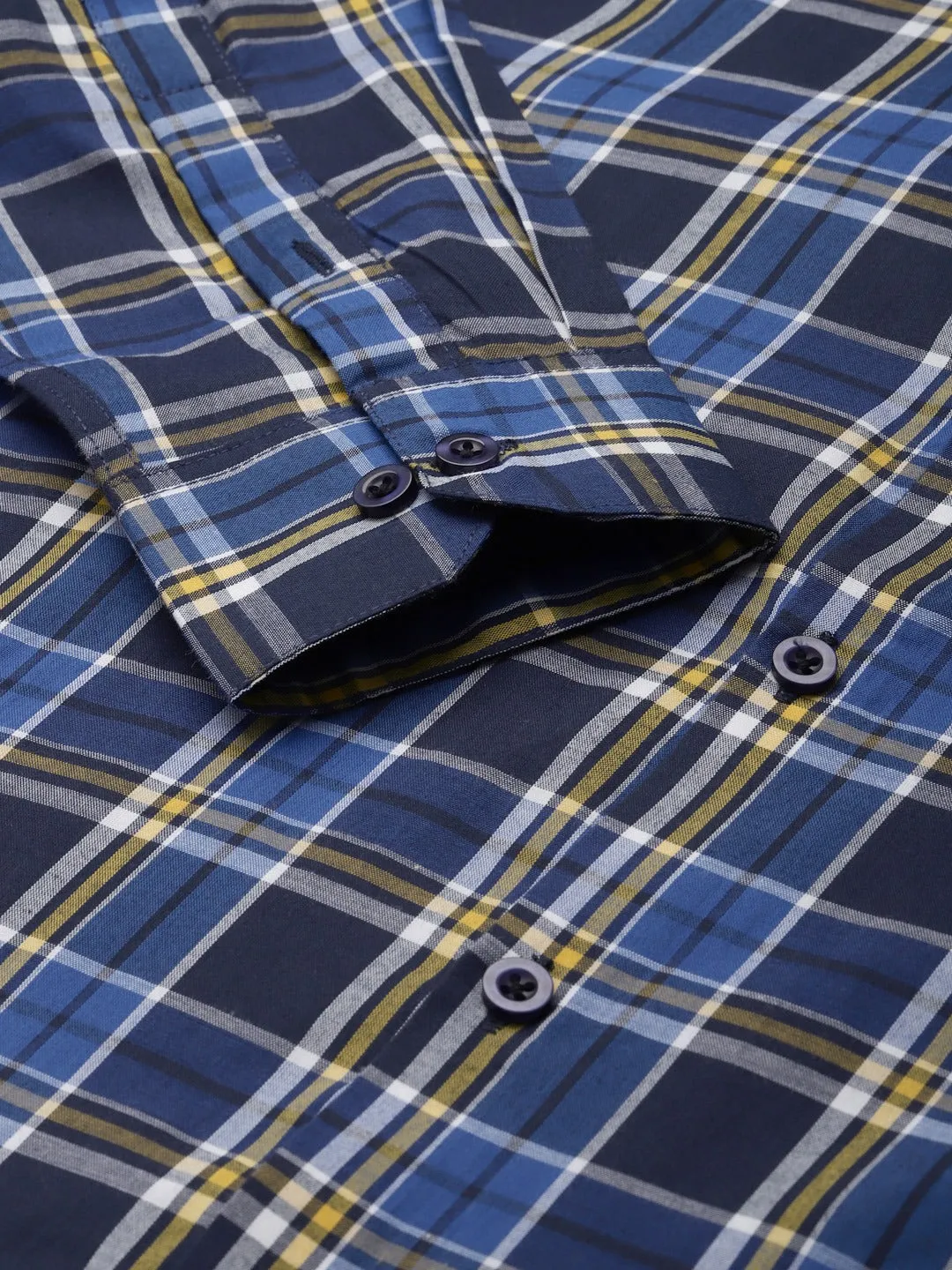 Men's Cotton Royal Blue & Navy Blue Check Formal Shirt - Sojanya