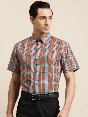 Men's Cotton Rust & Blue Formal Shirt - Sojanya