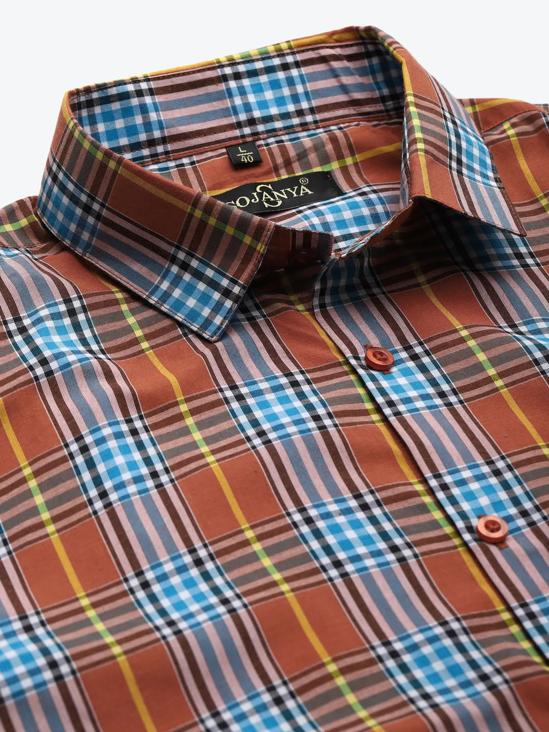 Men's Cotton Rust & Blue Formal Shirt - Sojanya