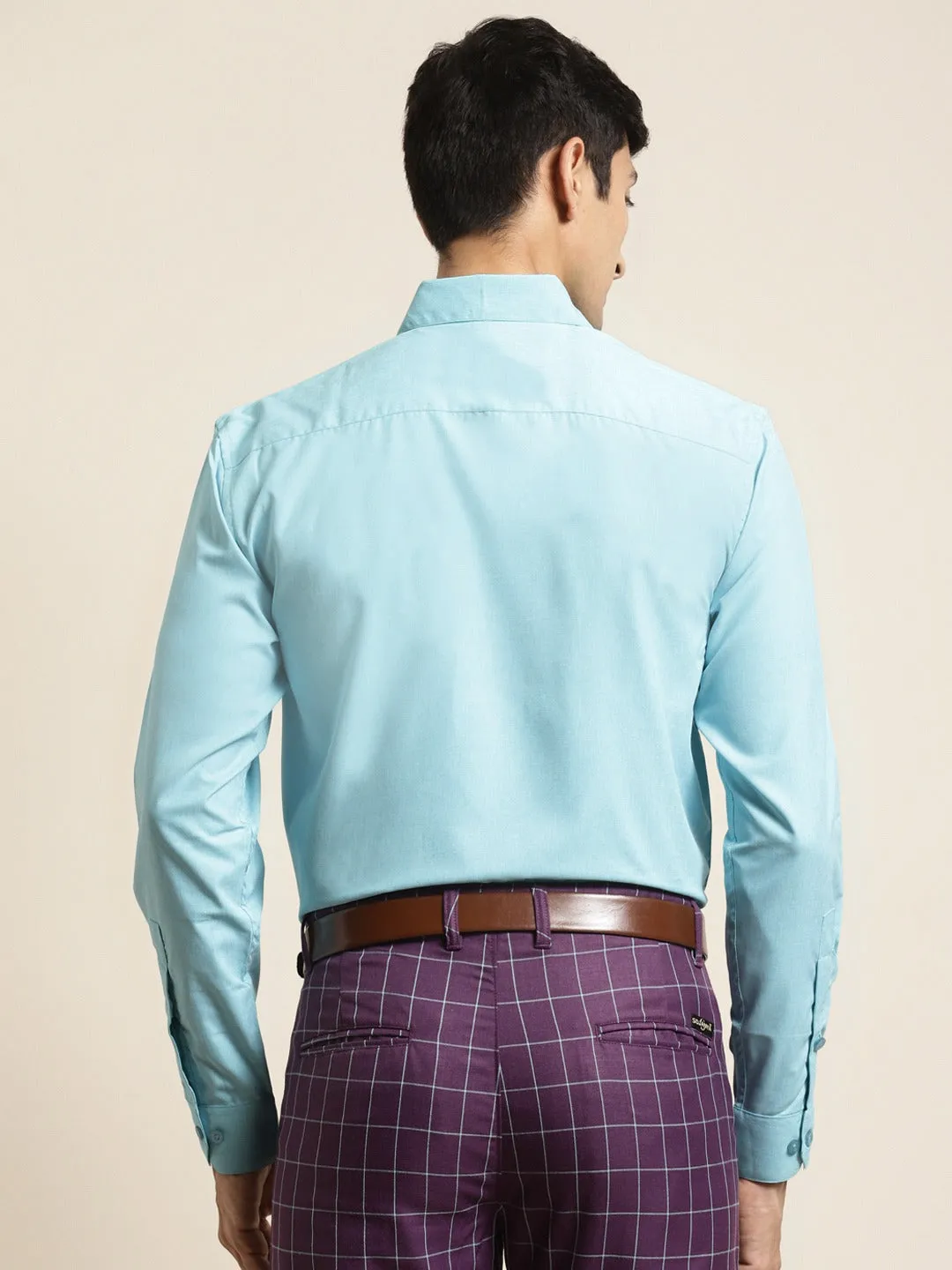 Men's Cotton Turquoise Blue Formal Classic Shirt - Sojanya