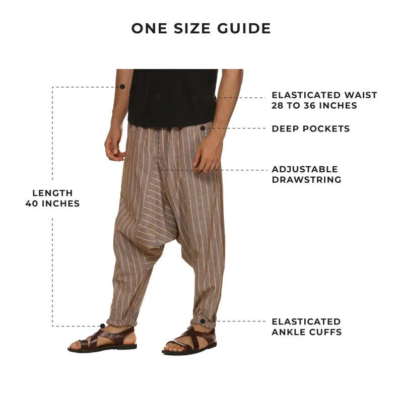 Men's Harem Pant | Brown Stripes | Fits Waist Size 28" to 36"