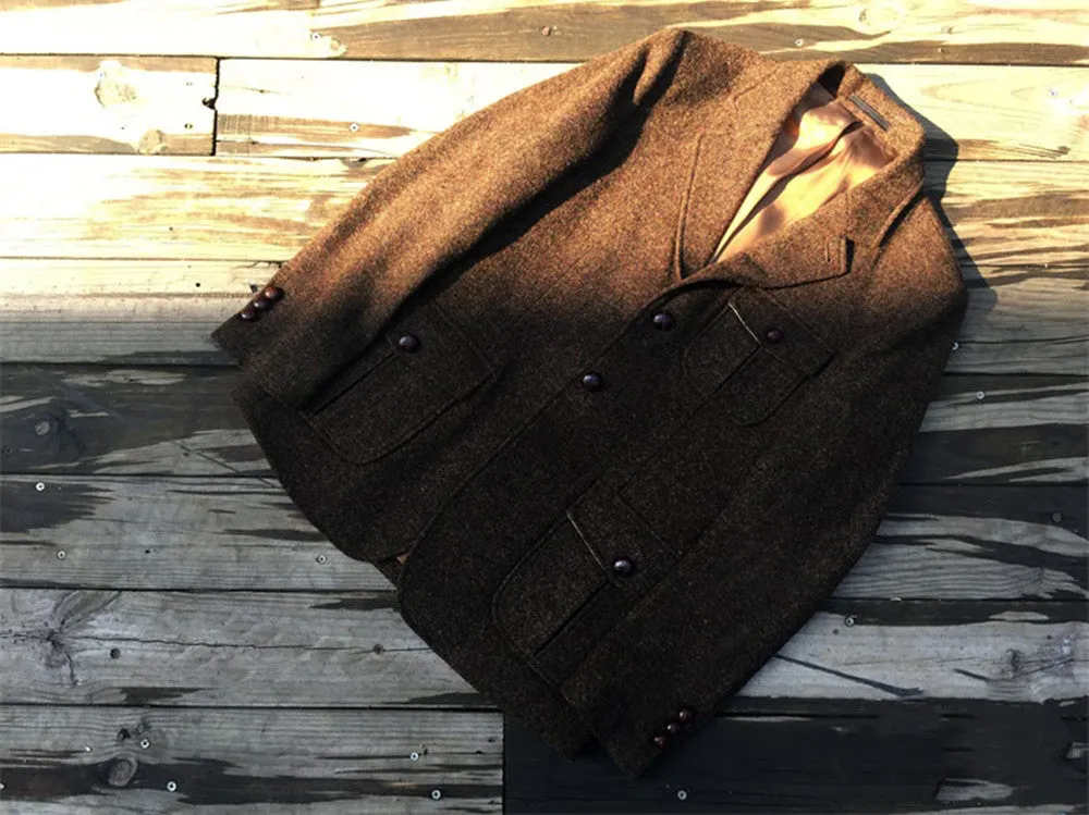 Men's Tweed Brown Half-Norfolk Suit Jacket