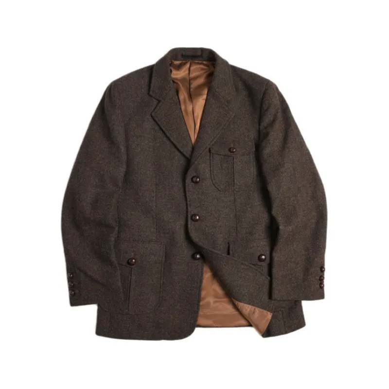 Men's Tweed Brown Half-Norfolk Suit Jacket