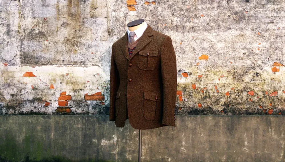 Men's Tweed Brown Half-Norfolk Suit Jacket