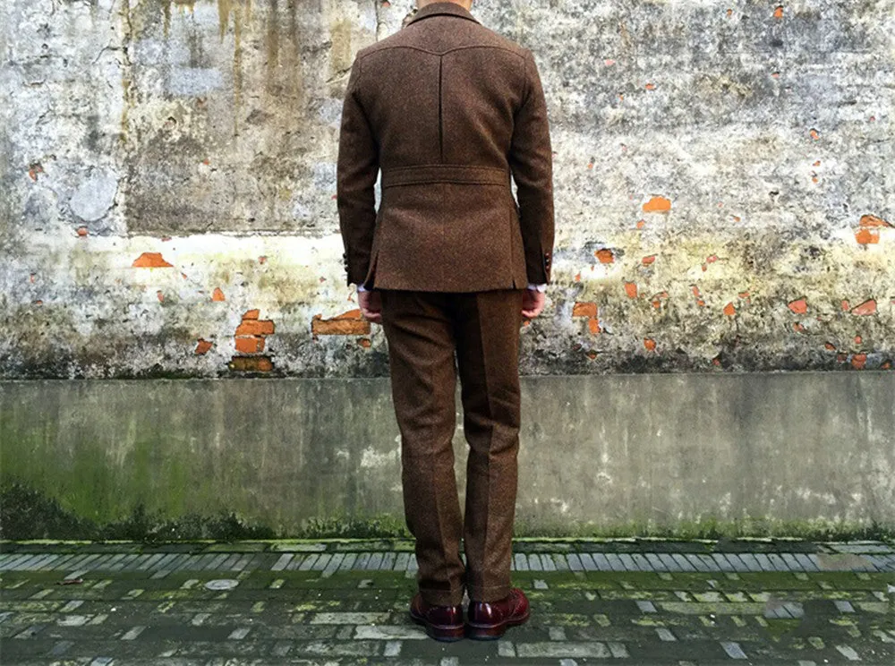 Men's Tweed Brown Half-Norfolk Suit Jacket