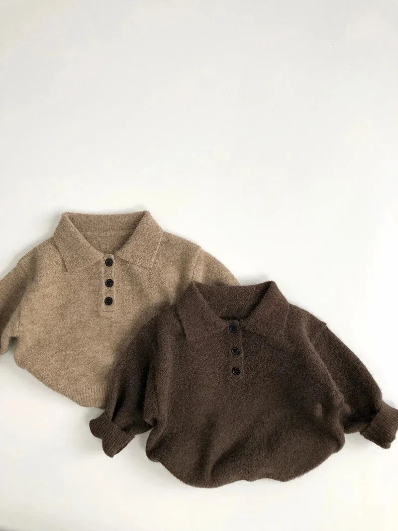 MILANCEL 1-6Y Autumn New Boys Clothes Kids Knit Turn Down Collar Sweater Childrens Trendy Solid Color Pullover Girls Outwear