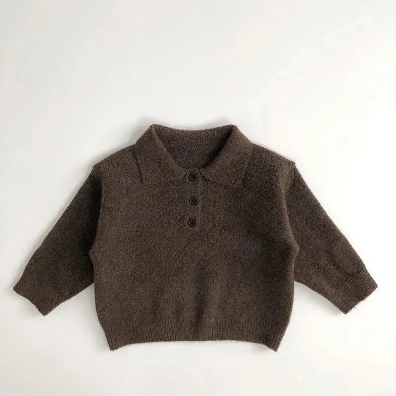 MILANCEL 1-6Y Autumn New Boys Clothes Kids Knit Turn Down Collar Sweater Childrens Trendy Solid Color Pullover Girls Outwear