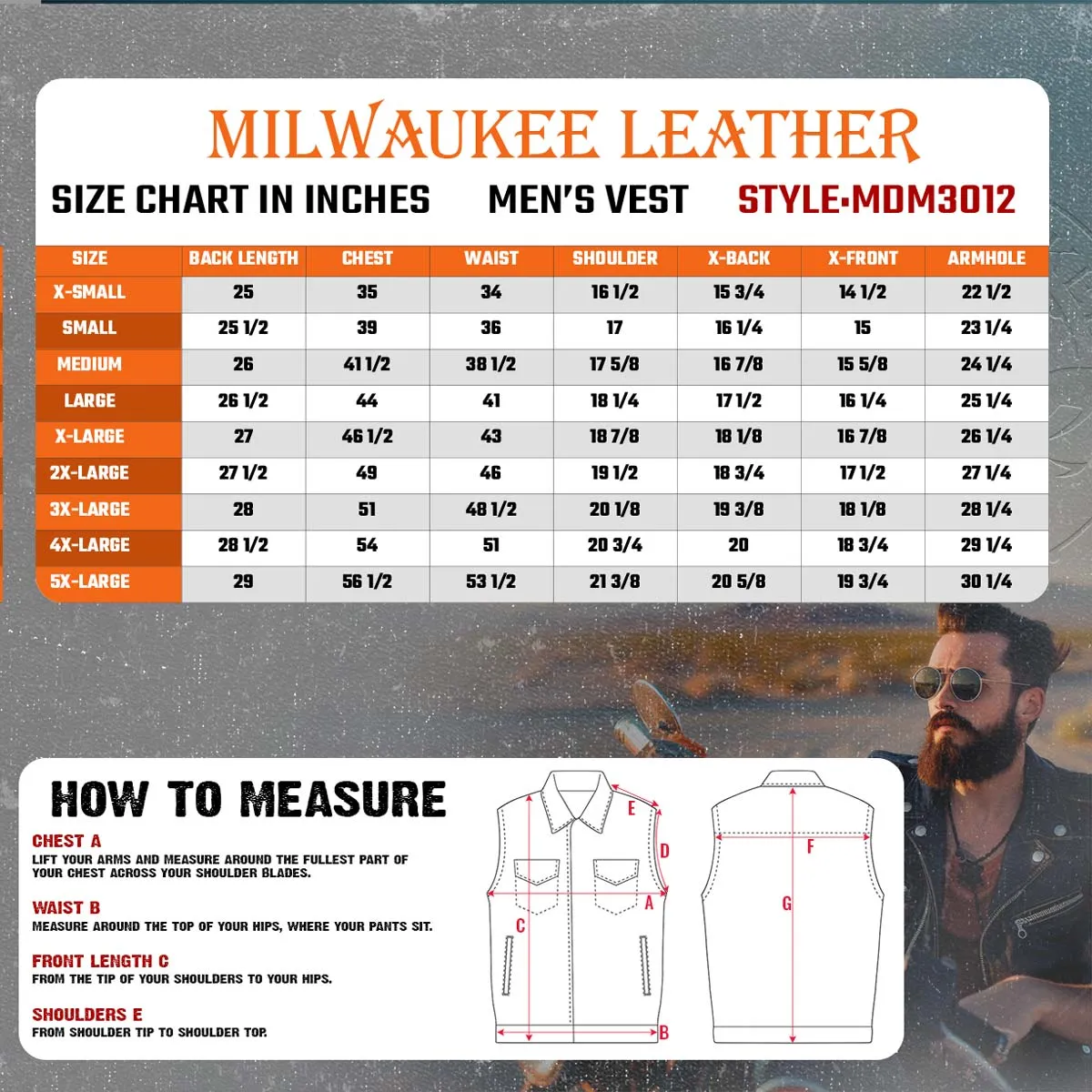 Milwaukee Leather MDM3012 Men's 'Brute' Black Denim Club Style V-Neck Motorcycle Vest w/ Dual Closure