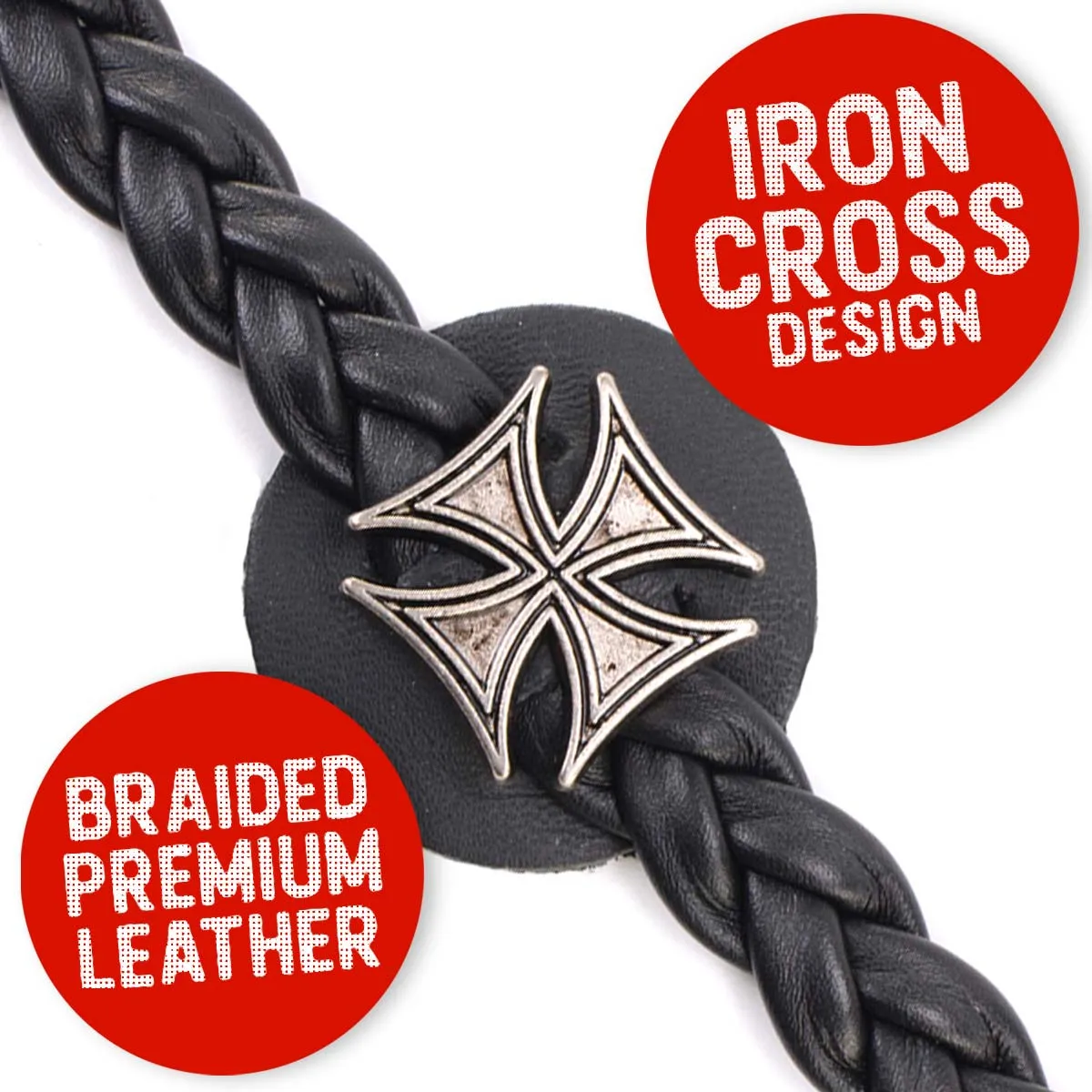 Milwaukee Leather MLA1063-Single Iron Cross Vest Extender Double Chrome Chains w/ Genuine Braided Leather 4" Extension